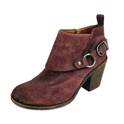 Buy Lucky Brand Oppus Ankle Boots 8.5 Textured Red Leather Chunky Stacked Heel Zip • 30.15£