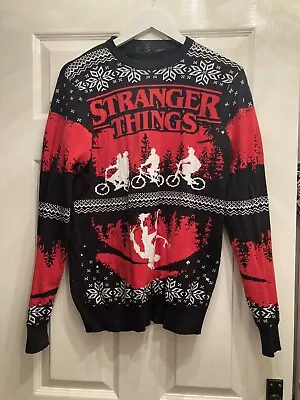 Buy Stranger Things Men's Christmas Knitted Novelty Jumper Festive Primark Size S • 9.95£