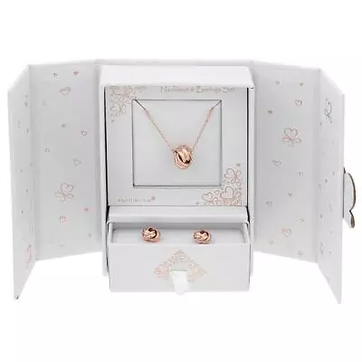 Buy Equilibrium Rose Gold Plated Necklace & Earrings Gift Set - Love Knot • 17.05£