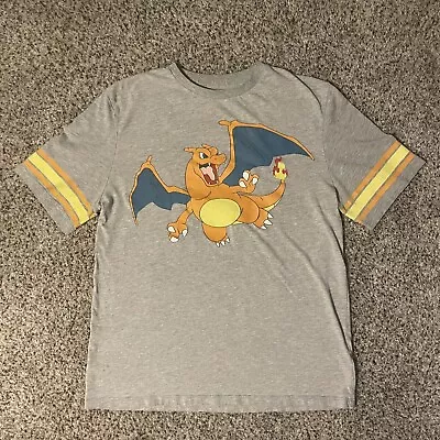 Buy Junior’s Pokémon Charizard #006 Short Sleeve Double Side T-Shirt Size L Gray • 8£