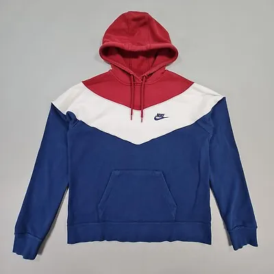 Buy Nike Womens Hoodie Blue Red Small Fleece Pullover Colourblock • 11.99£