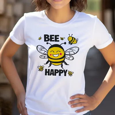 Buy Ladies Bee Happy T Shirt Funny Keeper Bumble Honey Save The Bees Christmas Gift • 13.99£
