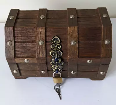 Buy Vintage Wooden Goth Style Treasure Chest Box With Padlock& Key • 33.33£