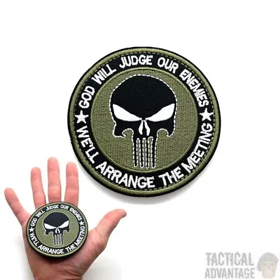 Buy Punisher Round Morale Patch God Will Judge 8cm Diameter Hook & Loop Camo Airsoft • 4.99£