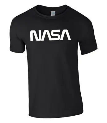 Buy NASA T-shirt With Retro NASA Worm Logo. Printed On High Quality Black TShirt • 9.95£