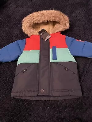 Buy Next Baby Boys Multicoloured Jacket With Furry Hood Size 3-6 Months  • 6£