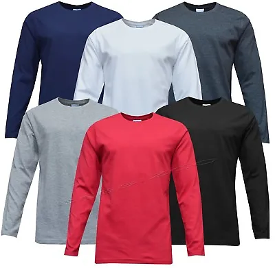Buy Mens Long Sleeve Plain T-shirt 100% Cotton Premium Casual Tee Small - XXL • 7.95£