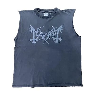 Buy Vintage 90s Mayhem Sleeveless Faded T-Shirt. Size L. Black Metal Euronymous • 159.99£