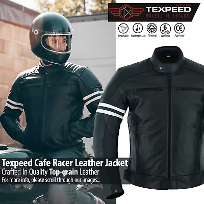 Buy Motorcycle Leather Jacket Touring Motorbike Cafe Biker With Genuine CE Armour  • 89.99£