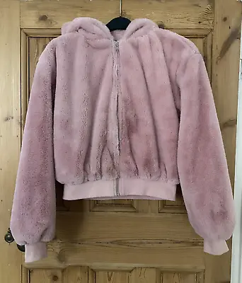 Buy Topshop Ladies Baby Pink Faux Fur Hooded Jacket - Size XS/S • 10£