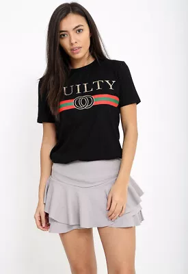 Buy Womens Black Guilty Slogan Printed T Shirt • 9.99£