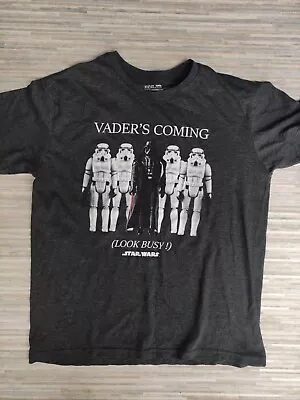 Buy Vaders Coming Look Busy Star Wars Cotton Blend Grey Tshirt Medium • 1.99£