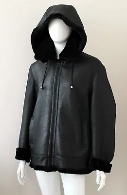Buy SICKAFUS Pat Garrett Black Shearling Sheepskin Jacket Coat Detachable Hood L • 455£