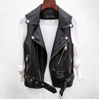 Buy Womens Faux Leather Waistcoat Gilet Biker Sleeveless Jacket Ladies Vintage Coats • 22.04£