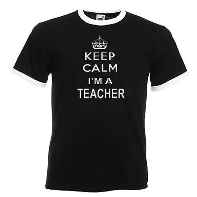 Buy Keep Calm Teacher Adults Mens Black Ringer Gift T Shirt • 10.29£