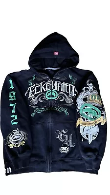 Buy Ecko Unltd Skater Streetwear Graphic Hoodie Black Jacket Youth M/L Vintage Y2K • 27.56£