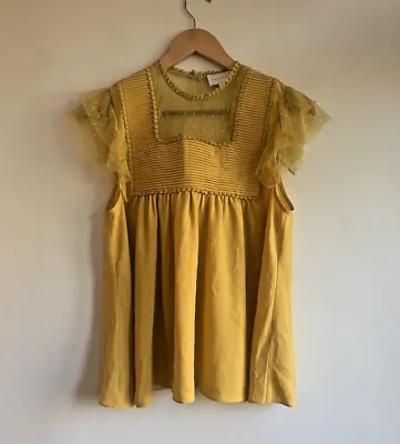 Buy Foxiedox Dobby Lace Top Size Small UK 8/10 £102 Mustard New Loose Fit Frill • 25£