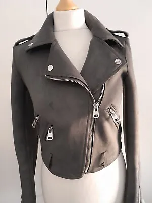 Buy Zara Size Xs/uk 8 Grey Faux Suede Full Zip Biker Jacket. Silver Tone Hardware. • 9£