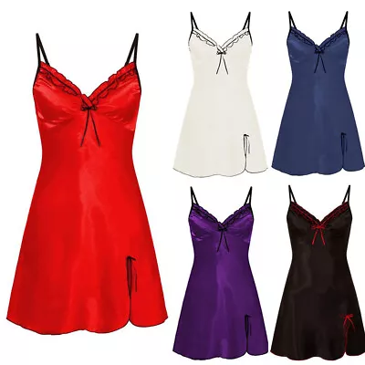 Buy Womens Sexy Satin Chemise Lingerie Pyjamas Nightdress Slip Dress Nightwear PJs • 1.79£