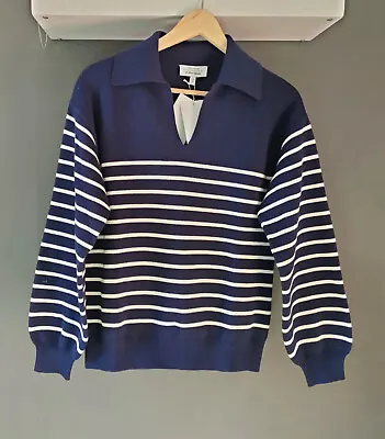 Buy & Other Stories Knit Relaxed Collar Sweater Jumper XS S M 8 10 12 Navy White • 53.99£