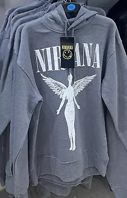 Buy Nirvana Oversized Grey Logo Men's Drawstring Hoodie XS-2XL • 29.99£