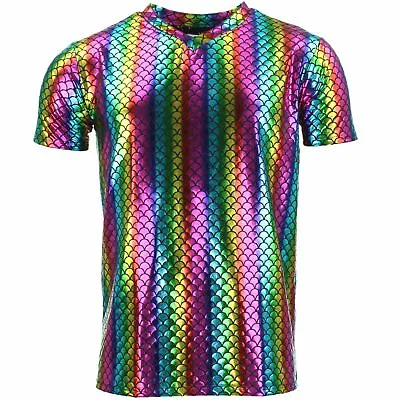 Buy Shiny Metallic T-shirt Festival Disco Party Fancy Dress Gold Silver Rainbow • 17.90£