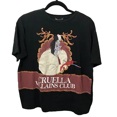 Buy Zara X Disney Villains Black Cruella Front Print Crewneck Short Sleeve Top M • 28.95£