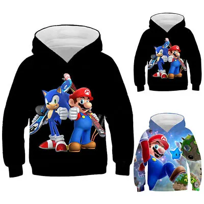 Buy Kid Boy Sonic Mario Hoodies Hooded Sweatshirt Cartoon Print Jumper Pullover Top☆ • 10.29£