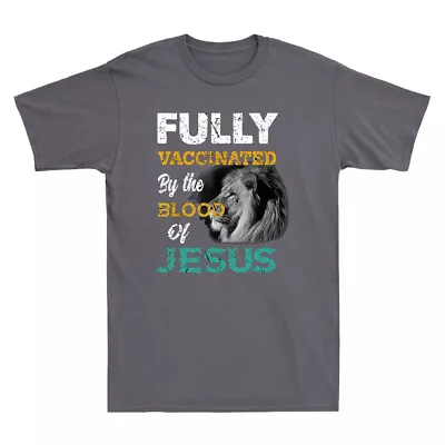 Buy Fully Vaccinated By The Blood Of Jesus Lion God Christian Vintage Men's T-Shirt • 13.99£