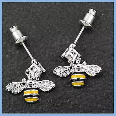 Buy Equilibrium Handpainted Bees Silver Plated Dangly Earrings • 9.99£