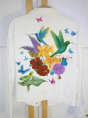 Buy Unique! Beautiful Tropical Hand Painted Upcycled Denim Jacket Size 18 Summer Art • 89.99£