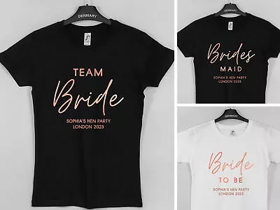 Buy Personalised Hen Do: Team Bride, Bridesmaid Tops, Rose Gold Metallic Squad Shirt • 7.99£