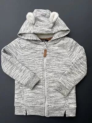 Buy Boys Grey Marl Zip Up Hooded Jacket With Ears Teddy Fleece Lining Hoodie Clothes • 4.75£