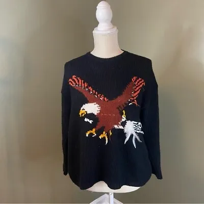 Buy AKEP Black Knit Embellished Eagle Sweater • 272.47£
