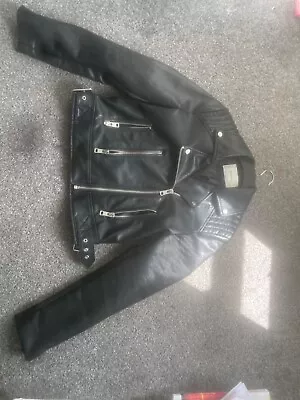 Buy Clothing-Black Leather Jacket-Stradivarius-Black-Medium-Worn • 5£