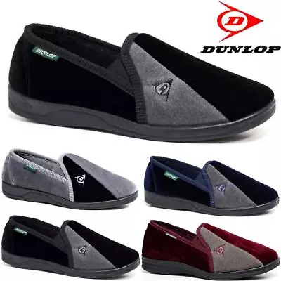 Buy Mens Dunlop Slippers Warm Twin Gusset Slip On Winter Velour Indoor Shoes Size • 14.95£
