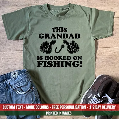 Buy This Grandad Is Hooked On Fishing T Shirt Christmas Fathers Day Birthday Gift • 12.99£