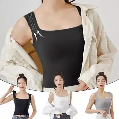 Buy Women's Square Neck Sleeveless Double-Layer Tank Tops Basic Tight T Shirts Z9 • 12.59£