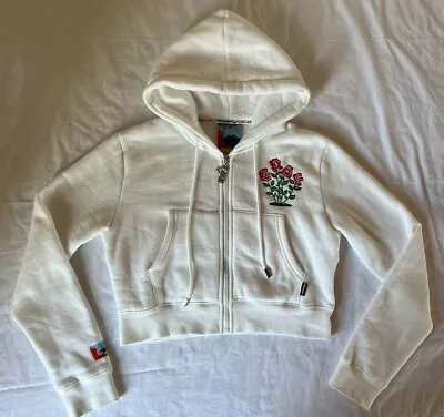 Buy Graf & Wu White Cropped Hoodie Rose Embroidery Sz Small NWOT Keep It Rare • 165.36£