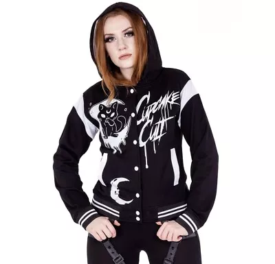 Buy Cupcake Cult Midnight Kitty Varsity Jacket Black White Hoodie Emo Scene Y2K S • 49.99£