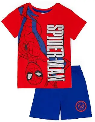 Buy Marvel Spiderman Boy's Pyjama Set | Kids Red/Blue Superhero T-Shirt & Shorts PJs • 9.95£