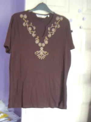 Buy Womens Plus Size 18 20 Brown Boho Top With Wooden Beading From Ewm Pure Classics • 3.99£