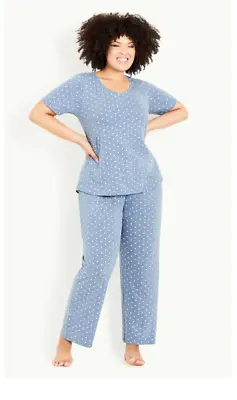 Buy New Evans  Ladies Plus Size 30-32 Blue Polkadot Pyjama Set Pyjamas  • 9.99£