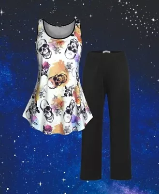 Buy New Black/Multi Skull Gothic Punk Loungewear Pyjama PJs Set Size 2XL 20 22 24 • 34.99£