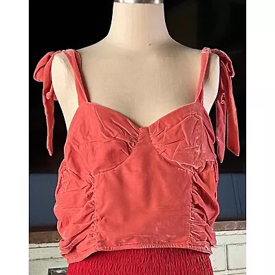 Buy NWT New $120 Anthropologie Forever That Girl Coral Pink Velvet Corset Top L • 61.42£