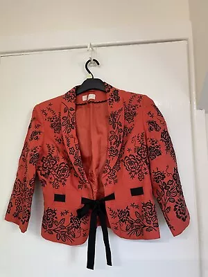 Buy M&S Orange Short Ladies Jacket Black Floral Embroidery Size 12 • 18£