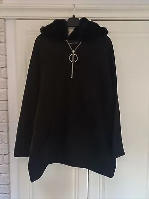 Buy Black Zara Fur Hooded Half Zip Hoodie  Size M • 16.99£