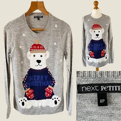 Buy Next Christmas Jumper Petite Size 8 Polar Bear Merry Grey Multi With Wool Winter • 6.99£