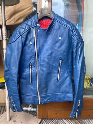 Buy Vintage Monza Style Biker Leather Jacket Motorcycle Zip Blue S-M 36-38 Punk Rock • 125£
