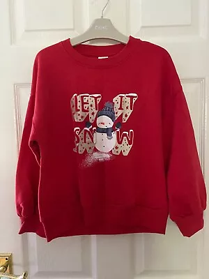 Buy LET IT SNOW Kid's Red Christmas Jumper Sweatshirt From NEXT 9 Years Snowman BNWT • 9.95£